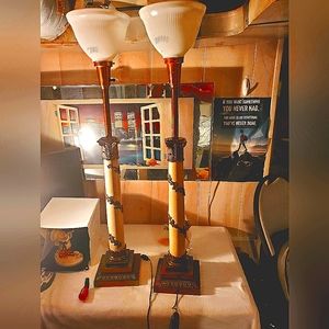 Pair Stiffel Neoclassical Brass & Ivory Lacquered Table Lamps.